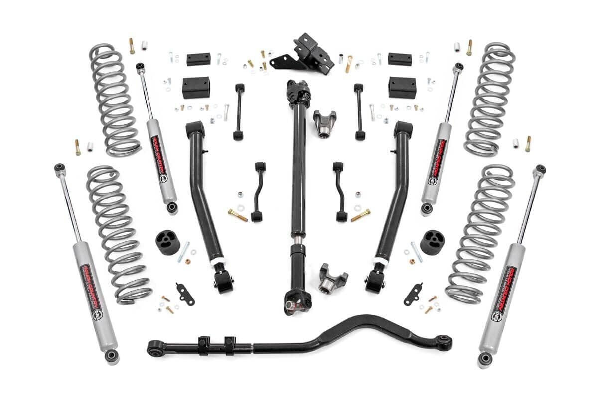 Rough Country 3.5 Inch Lift Kit Adj Lower FR D/S Jeep Wrangler Unlimited 4WD (18-23)